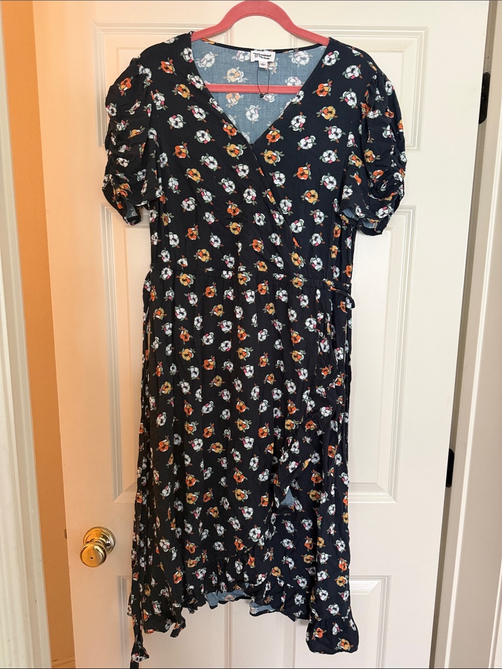 Carolyn Mirand for The Drop- Navy Floral Wrap Midi Dress with Tie Waist